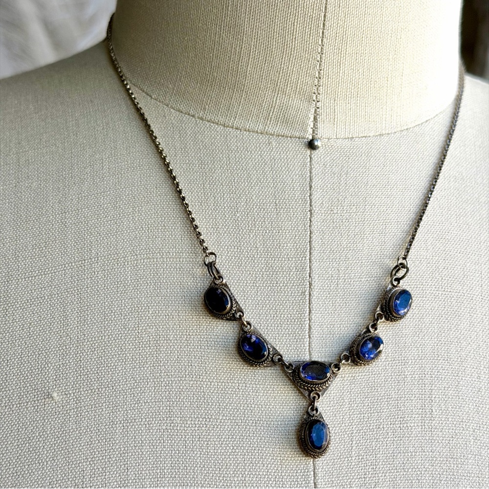Genuine Amethyst Six Stones Station Sterling Silver Y Drop Chain Necklace 17”